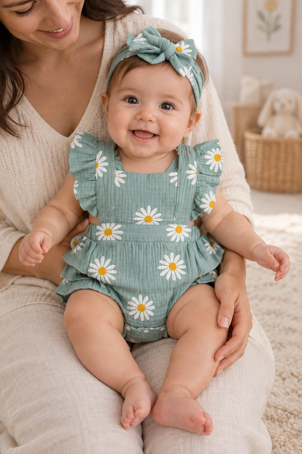 Combinaison Fleurie Bebe - Bleu
