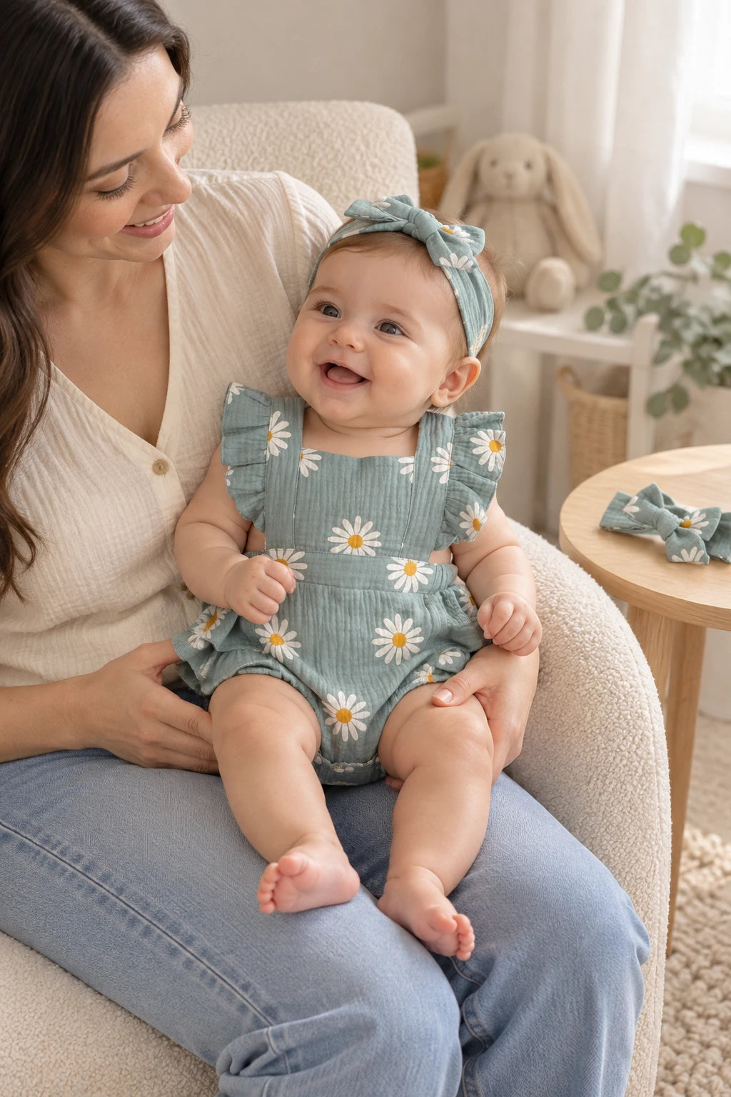 Combinaison Fleurie Bebe - Bleu