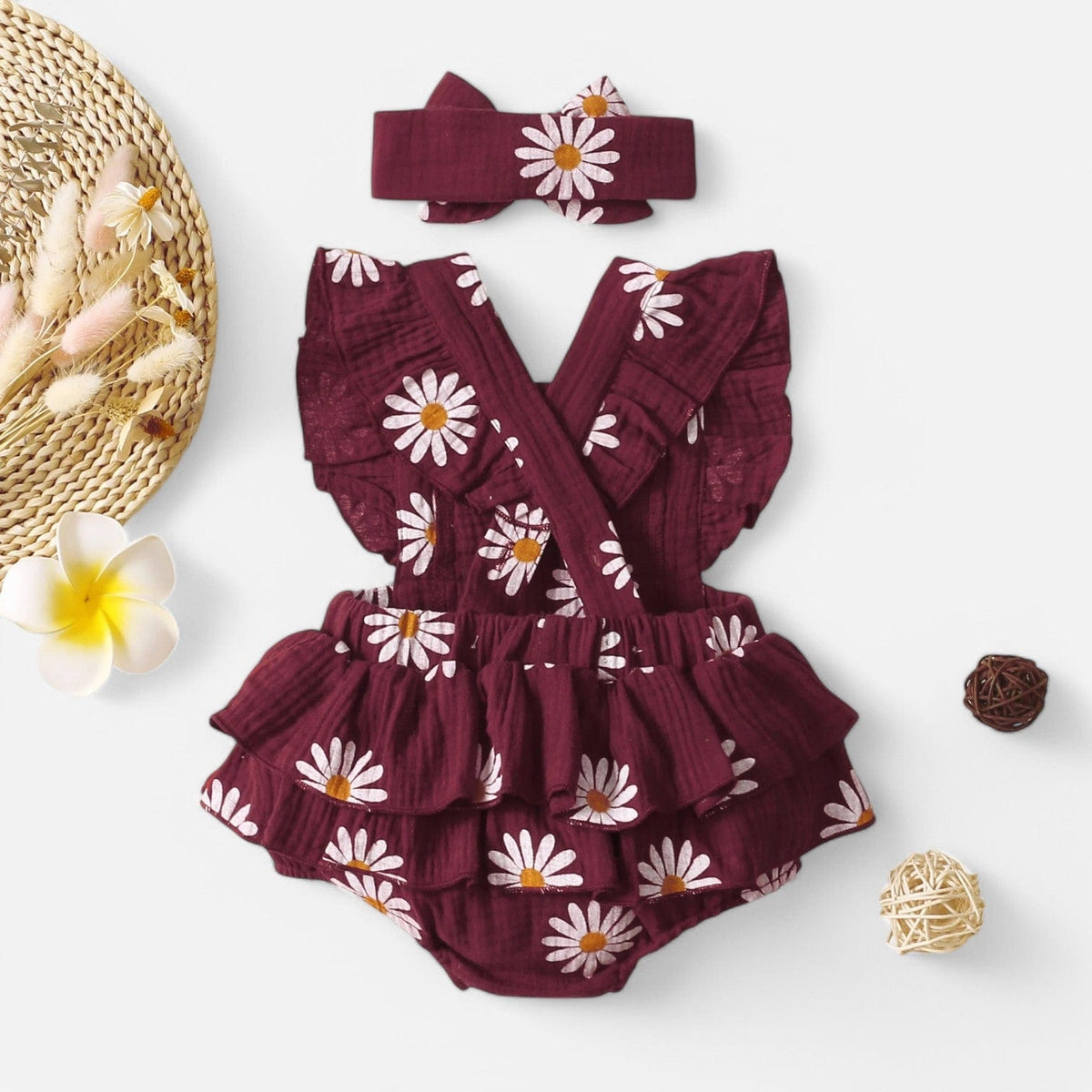 Combinaison Fleurie Bebe - Bordeaux