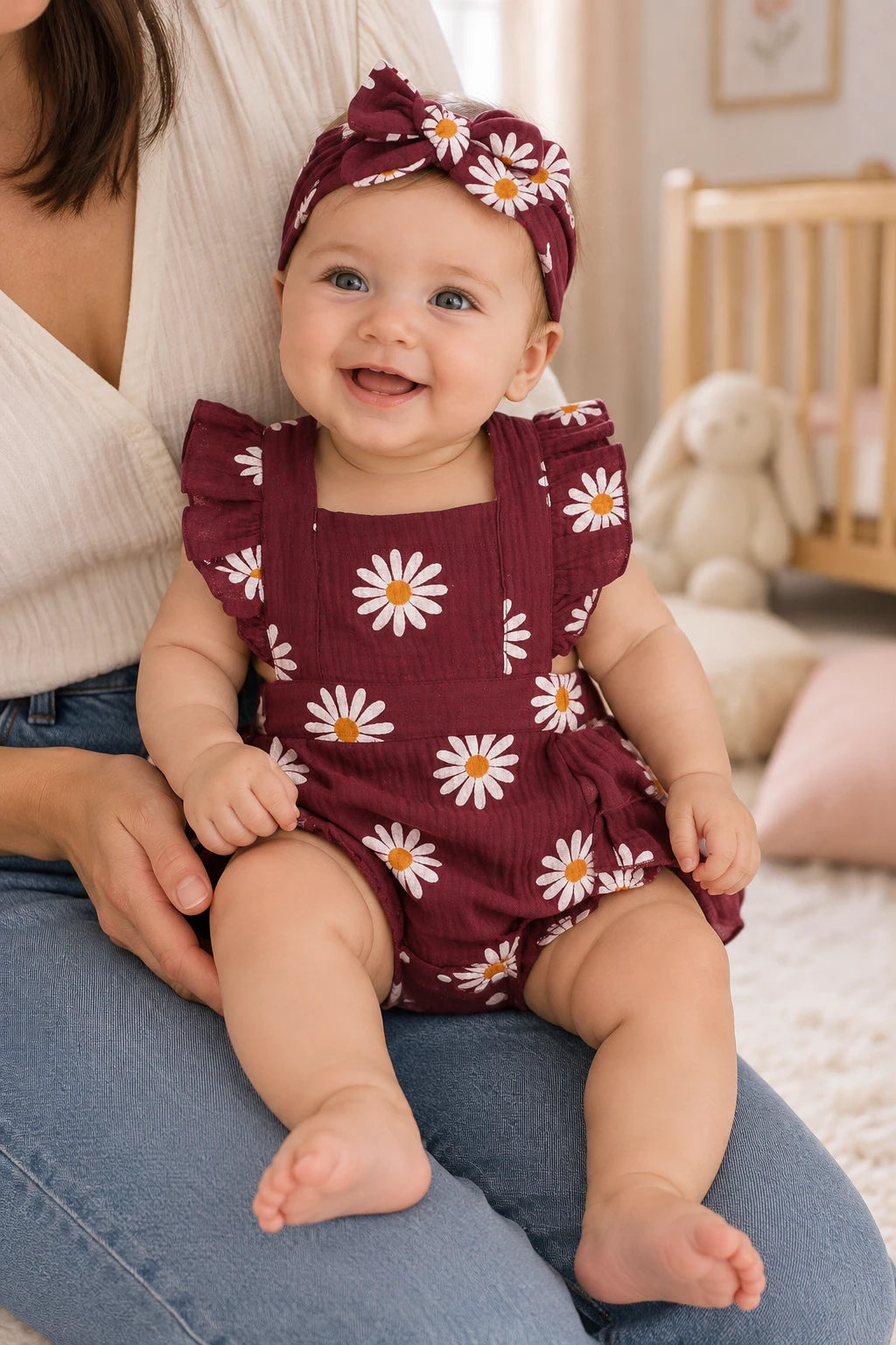 Combinaison Fleurie Bebe - Bordeaux