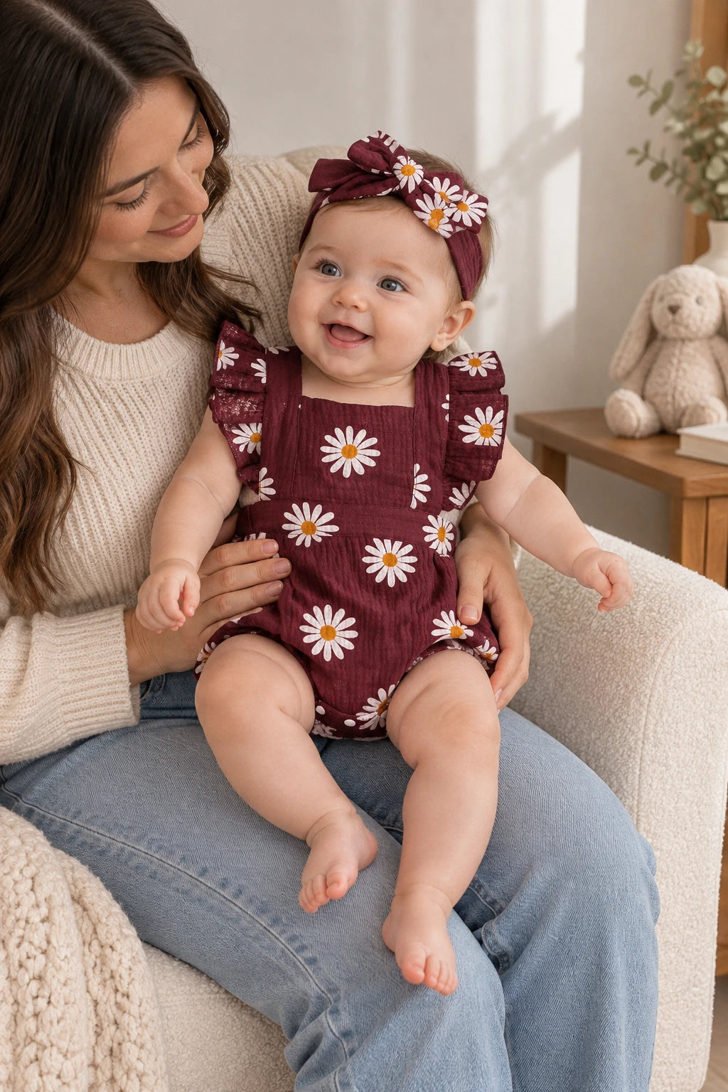 Combinaison Fleurie Bebe - Bordeaux