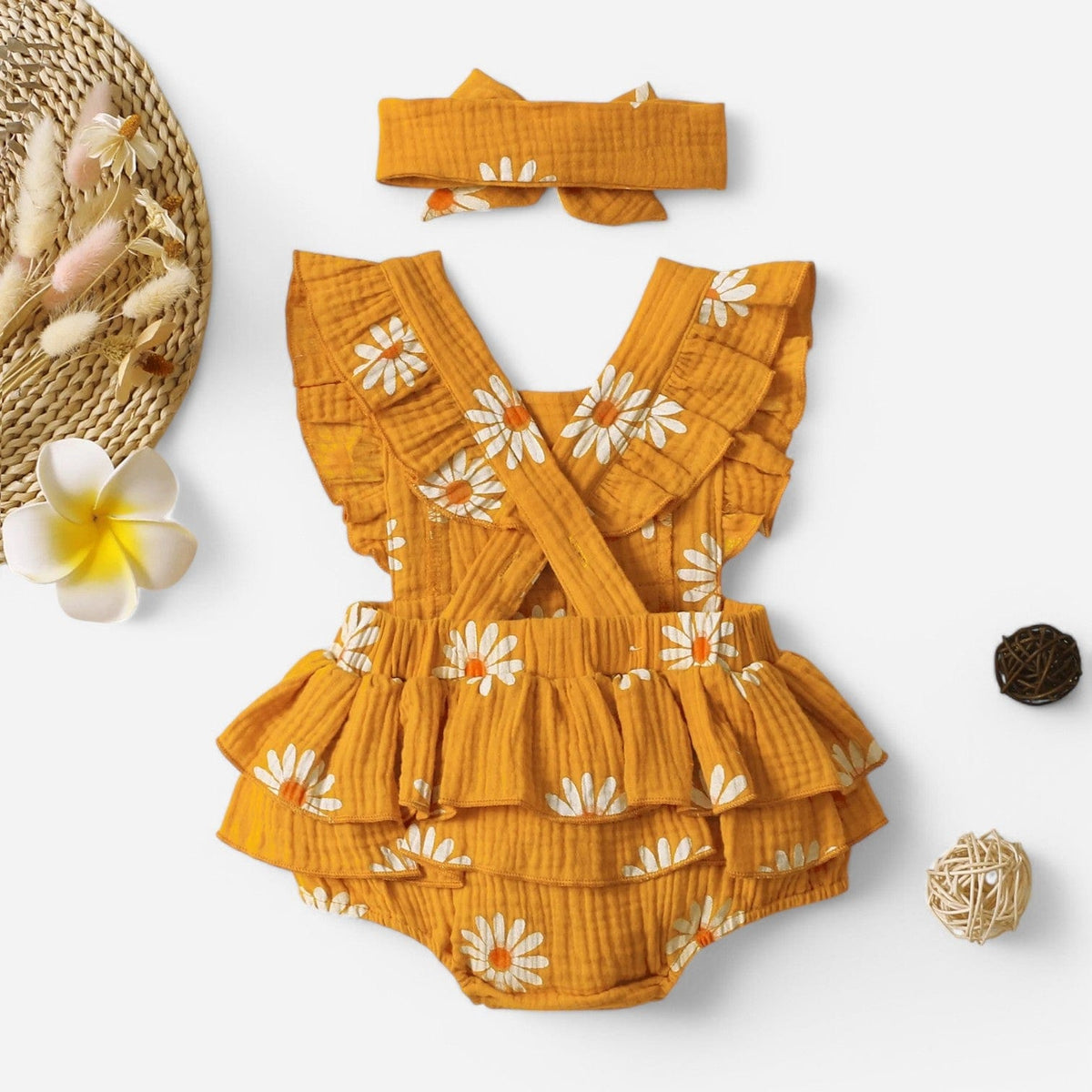 Combinaison Fleurie Bebe - Jaune