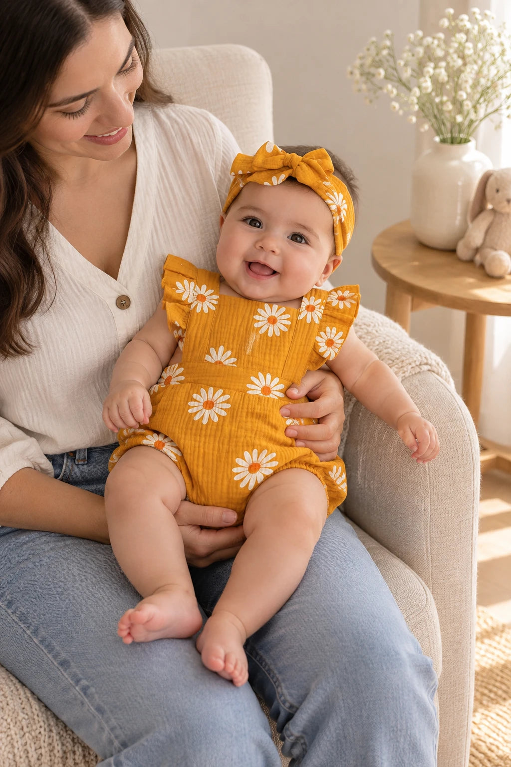 Combinaison Fleurie Bebe - Jaune