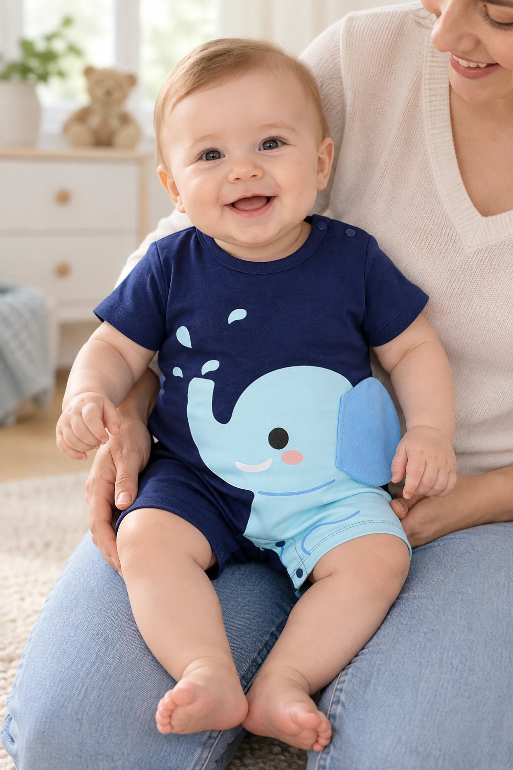 Combinaison Manche Courte Bebe - Éléphant