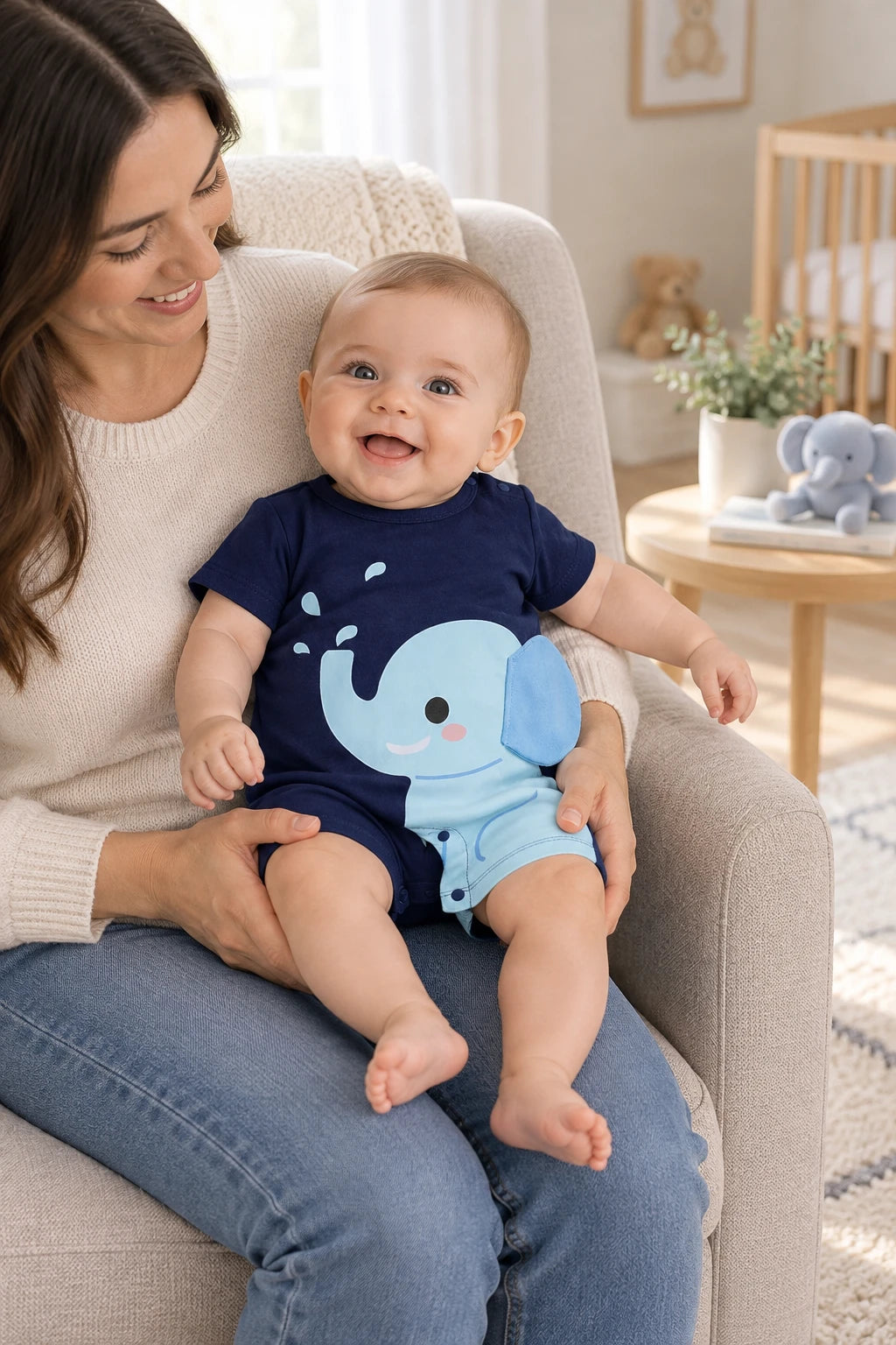 Combinaison Manche Courte Bebe - Éléphant