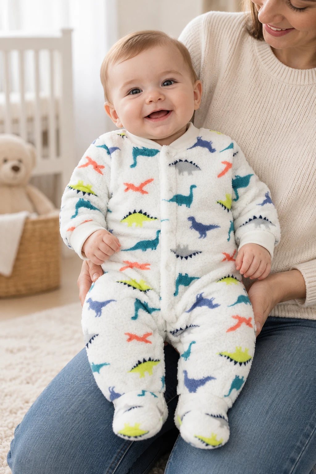 Combinaison Moumoute Bebe - Dinosaure Blanc
