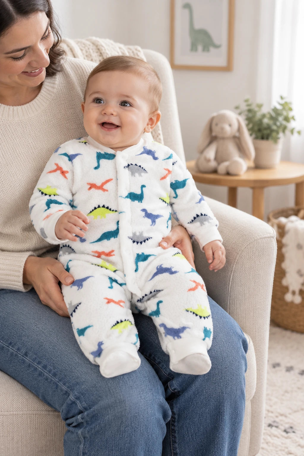 Combinaison Moumoute Bebe - Dinosaure Blanc