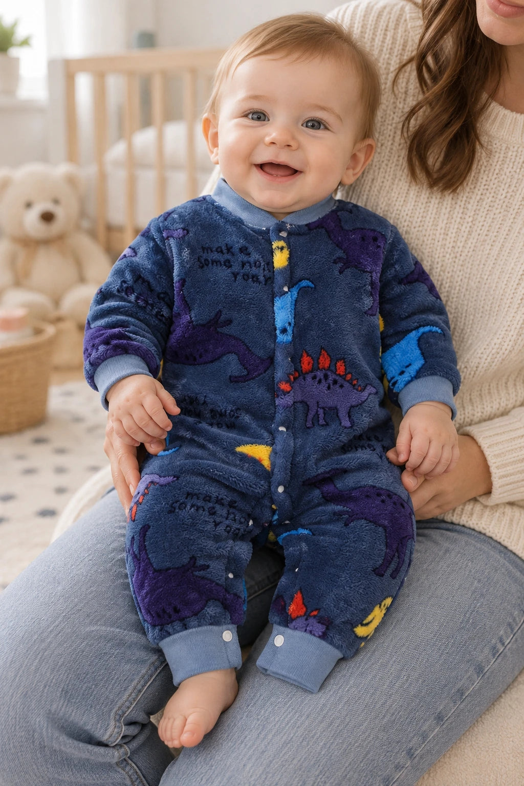 Combinaison Moumoute Bebe - Dinosaure Bleu