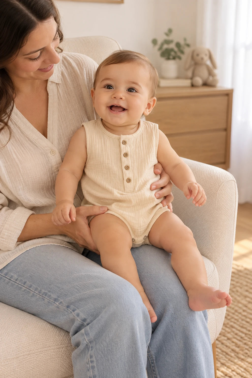 Combinaison Sans Manche Bebe - Beige