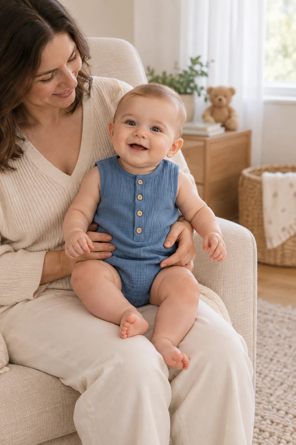 Combinaison Sans Manche Bebe - Bleu