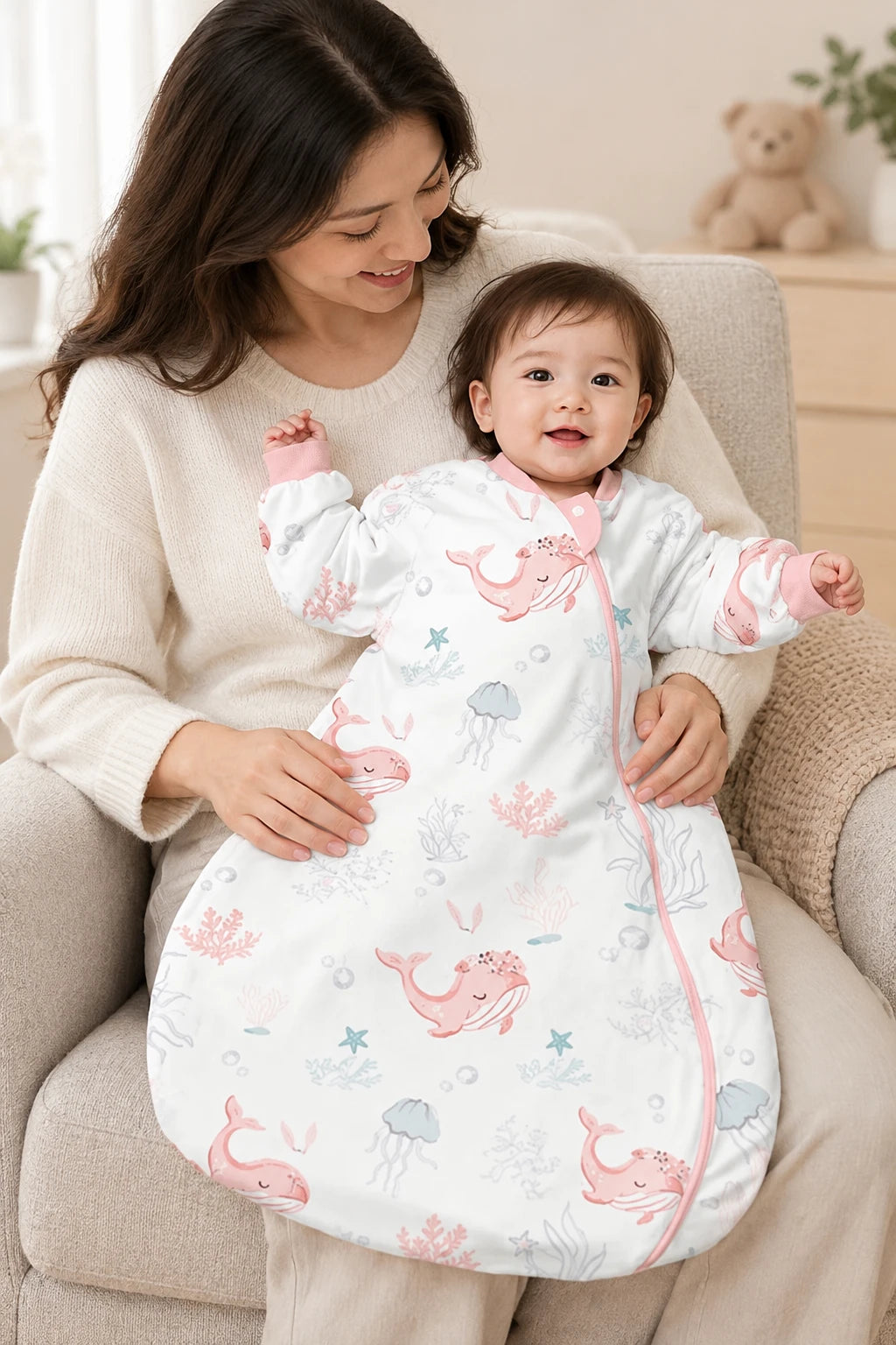 Gigoteuse Avec Manche - Baleine Rose Tog 0.5