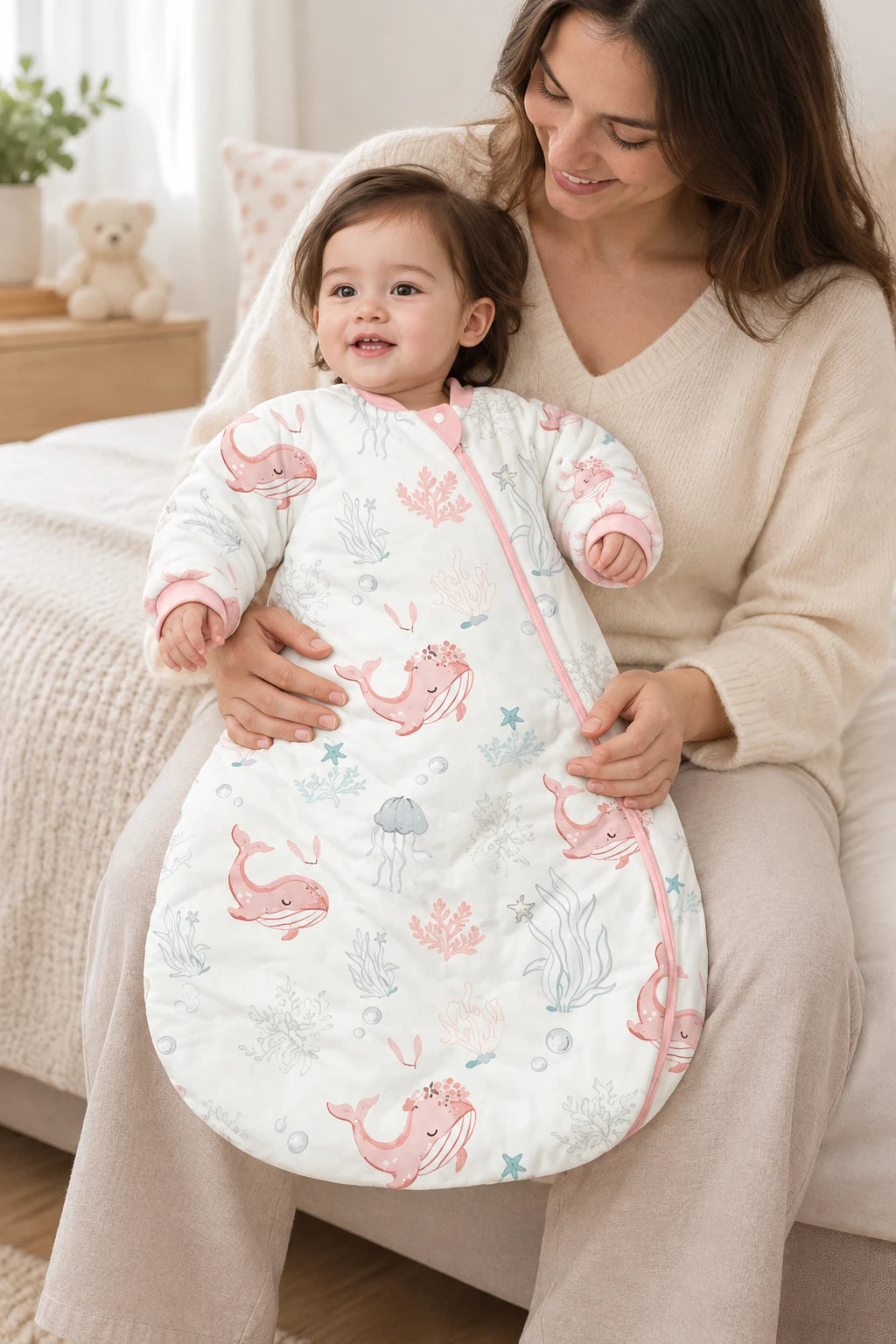 Gigoteuse Avec Manche - Baleine Rose Tog 1